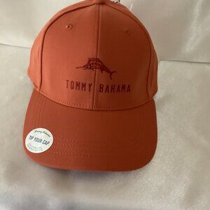 Tommy Bahama Adjustable Orange Baseball Cap With Embroidered Logo & Marlin Desig
